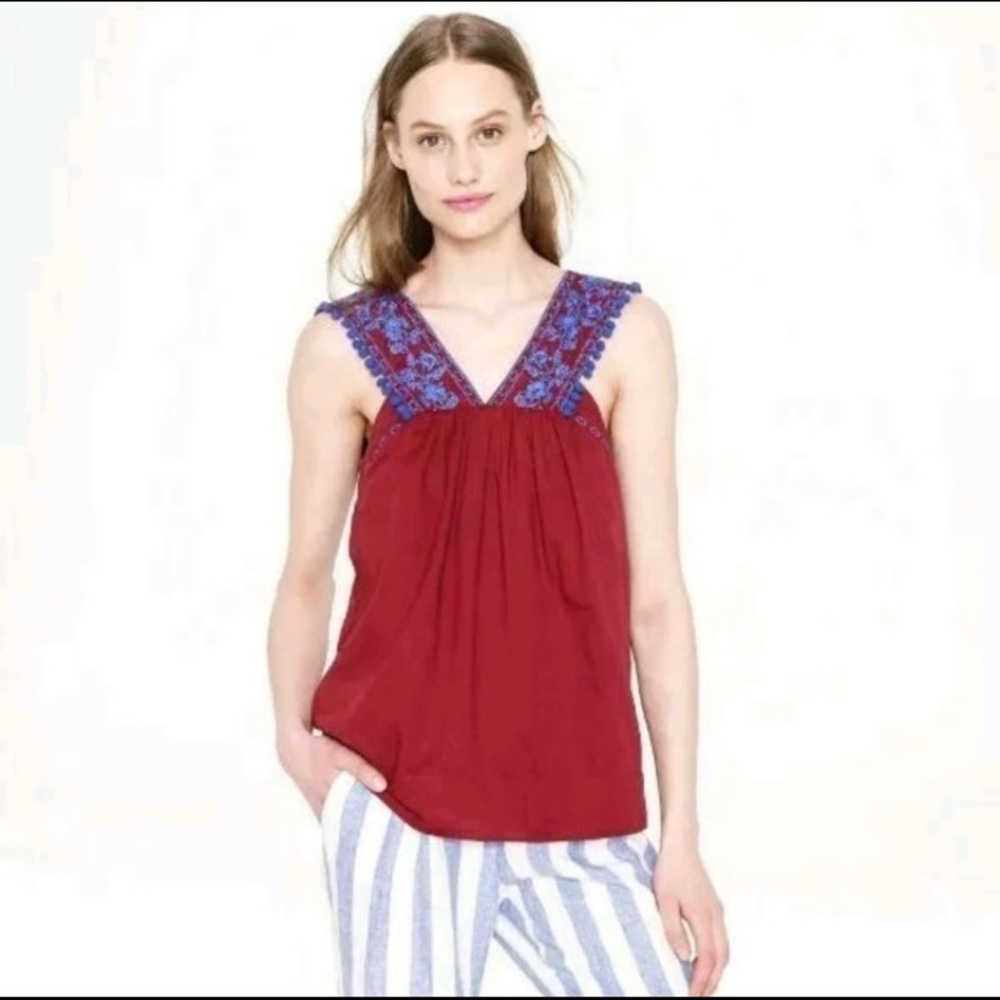 J Crew Breezy Boho Embroidered Sleeveless Top Summer Cool 00